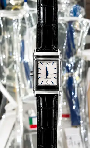 Jaeger-LeCoultre style rectangular mens dress watch with black leather strap supar master