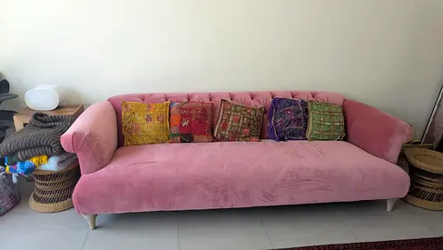Pink Velvet Chesterfield Style Sofa