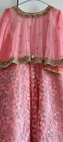 Pink embroidered girls party dress gown style(4 piece )