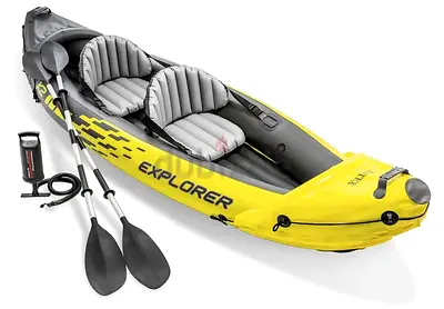 Inflatable 2-Person Explorer Kayak with Paddles and Pump - Good Condition +3 life vest set