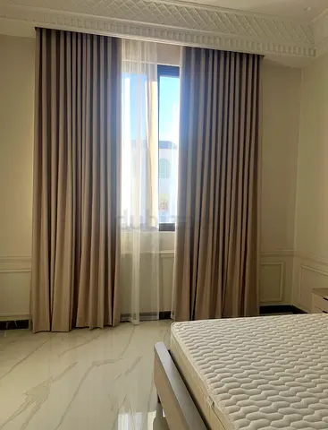Beige blackout curtains with sheer inner panel - set for bedroom