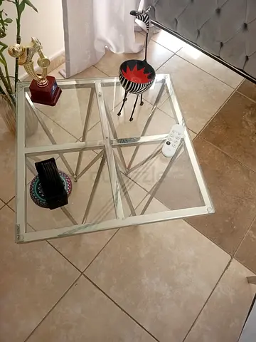 Glass Top Square Coffee Table with White Metal Frame
