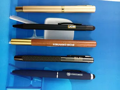 Set of 5 Branded and Vintage Ballpoint Pens (JCB, BOB CARRIES, Element +)