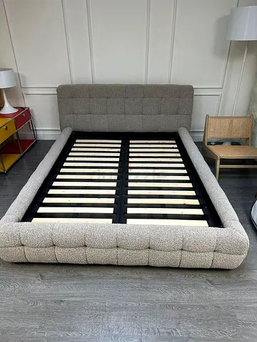 King Size Tufted Upholstered Bed Frame - Beige Bouclé