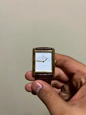 Cartier replica Classic Rectangular Gold-Tone Quartz Watch with Brown Leather Strap