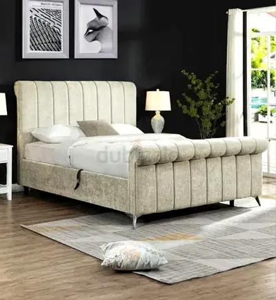 Modern Upholstered Sleigh Bed Frame with Tufted Headboard