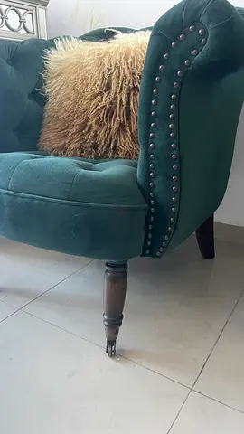Green Velvet Chesterfield Armchair with Studded Arms