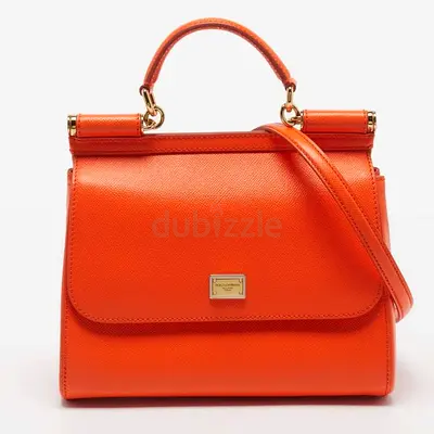 Dolce  Gabbana Miss Sicily Medium Orange Leather Top Handle Bag