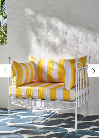 Modern White Metal Garden Daybed with Striped Cushions