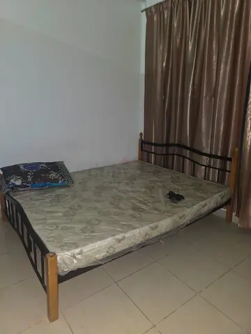 Sturdy Metal and Wood Bed Frame with Mattress