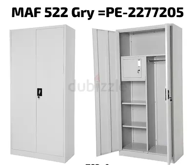 Metal Storage Wardrobe Cabinet with Shelves and Lock - Grey