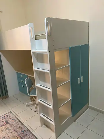 Kids bed IKEA brand  with study table and chair and wardrobe for sale