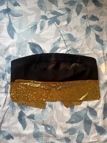 Black Satin and Gold Mesh Tube Top
