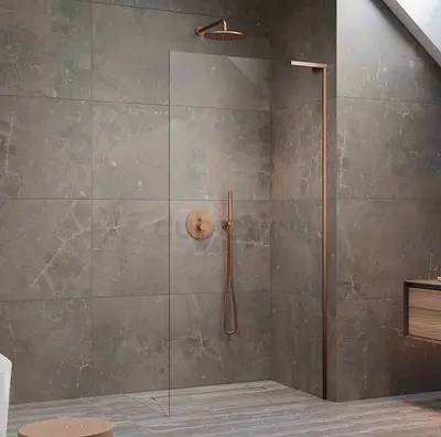 Minimalist Glass Shower Panel with Rose Gold Fixtures