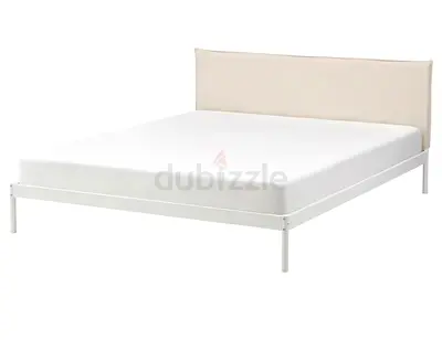 IKEA Minimal White Metal Bed Frame with new mattress Queen/Double)