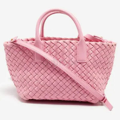 Bottega Veneta Cabat Mini Pink Intrecciato Leather Tote