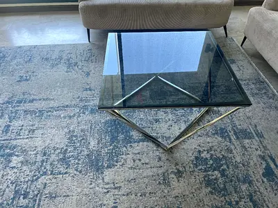 Glass Top Coffee Table with Chrome Geometric Base