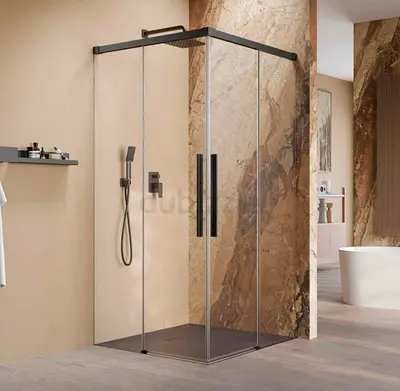 Modern Frameless Glass Corner Shower Enclosure - Matte Black Hardware