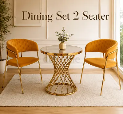 Luxury 2 Seater Dining Set – Gold Velvet Café Table Set