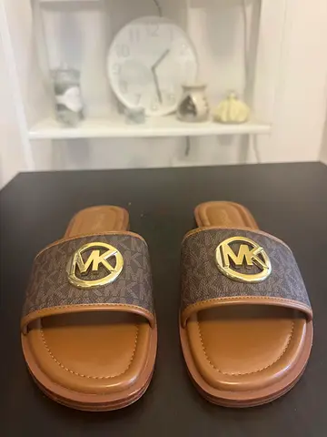 Used Michael Kors Brown Logo Slide Sandals - Size 7M
