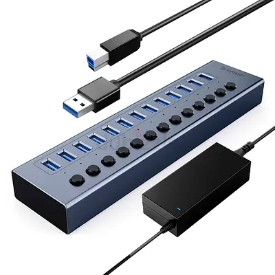 USB 3.0 Hub ORICO Powered 13 Ports USB Data Hub with Individual Switches