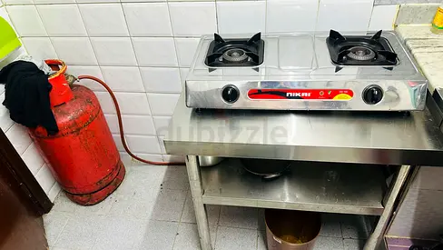 Stainless Steel nikai 2-Burner Gas Stove with Stand (Used) ,gas cylinder