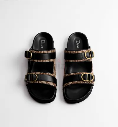 Dior Original Aqua Sandals Black Leather Double-Buckle Slide Sandals, Unworn 39-46