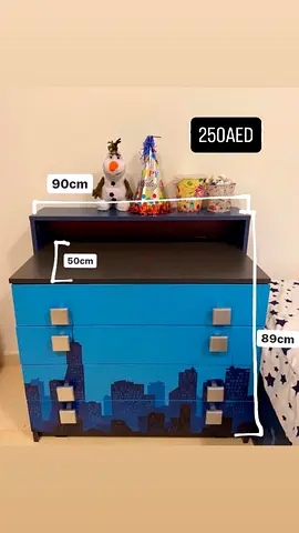 Blue 3-Drawer Kids Chest with City Print - 90x50x89cm