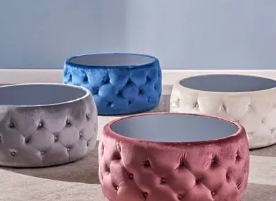 Set of 4 Round Velvet Tufted Ottoman Coffee Tables