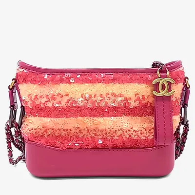 Chanel Pink/Red Leather and Sequins Gabrielle Hobo Bag Small