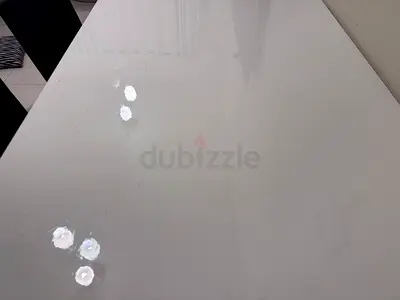 Glossy White Dining Table with 4 chairs and two stools