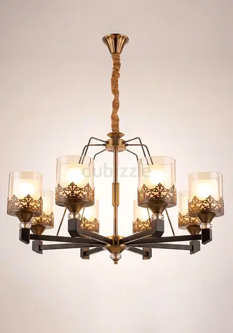 8-Light Vintage Chandelier with Glass Shades, 3 Chandeliers for 1000AED