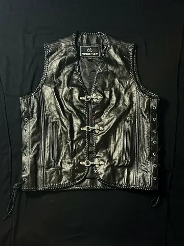 100% Genuine Leather Biker Vest with Side Lacing