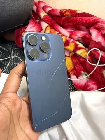 iPhone 15 pro (Blue) - Back Glass Cracked, Works Fine