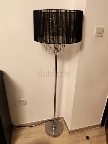 Black floor lamp with crystal drops, chrome stand - good condition