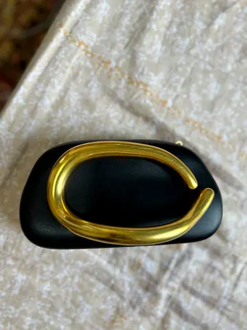 Black Leather Clutch with Gold Metallic Handle-ZARA
