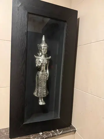 Framed Silver Thai Buddha Wall Art — Glass  Wood Frame