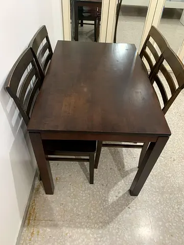 Solid Wood 4-Seater Dining Table Set (Dark Brown) for sale
