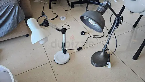 Set of 3 Adjustable Desk/Task Lamps - Mixed White and Metal Finish