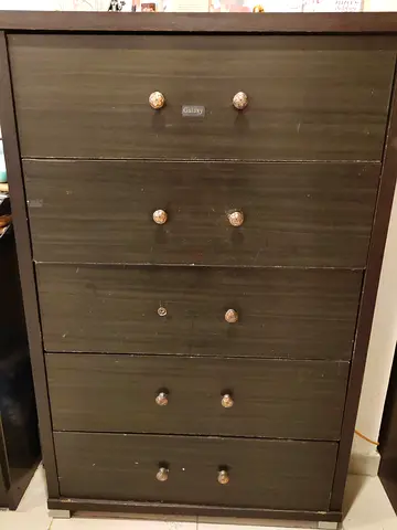 Dark Wood 5-Drawer Tall Dresser / Chest - Good for Bedroom Storage