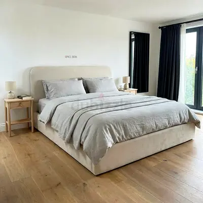 Minimal Upholstered Double Bed with Headboard - Neutral Beige