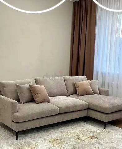 L-shaped Grey Fabric Sofa with Chaise