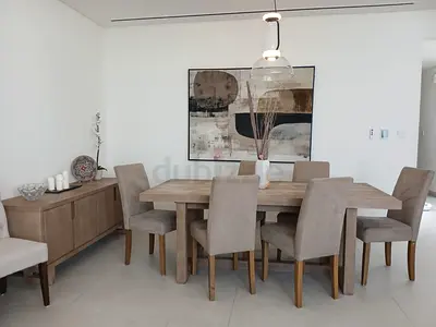 Solid Wood Pottery Barn extendible 6-Seater Dining Table with Upholstered Chairs and Sideboard