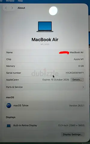 MacBook Air M1 (2020) - 8GB RAM, 13.3 Retina, AppleCare+