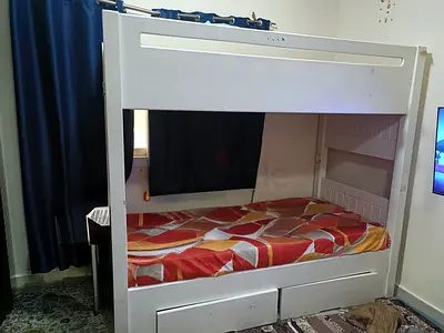 White Wooden Bunk Bed with Storage Drawers — Good Condition