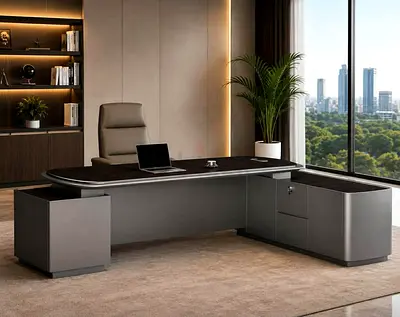 Luxury Executive Office Desk with Side Storage Cabinet – Modern Manager Table For UAE Offices