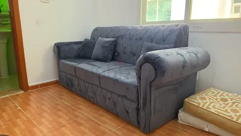 3-Seater blue Velvet Sofa in Good Condition
