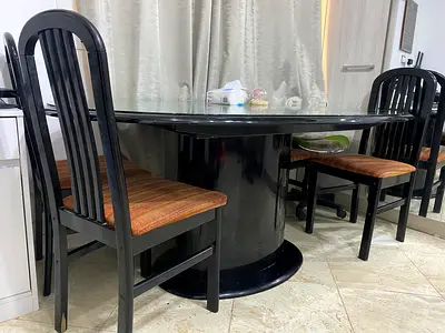 Black round dining table with 4 matching chairs - Cheapest price