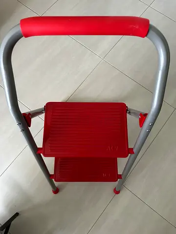 ACE Two-step folding step stool with handle - red/silver, heavy duty