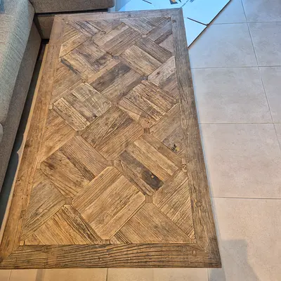 Solid Wood Parquet-Style Dining Table — Rustic Finish